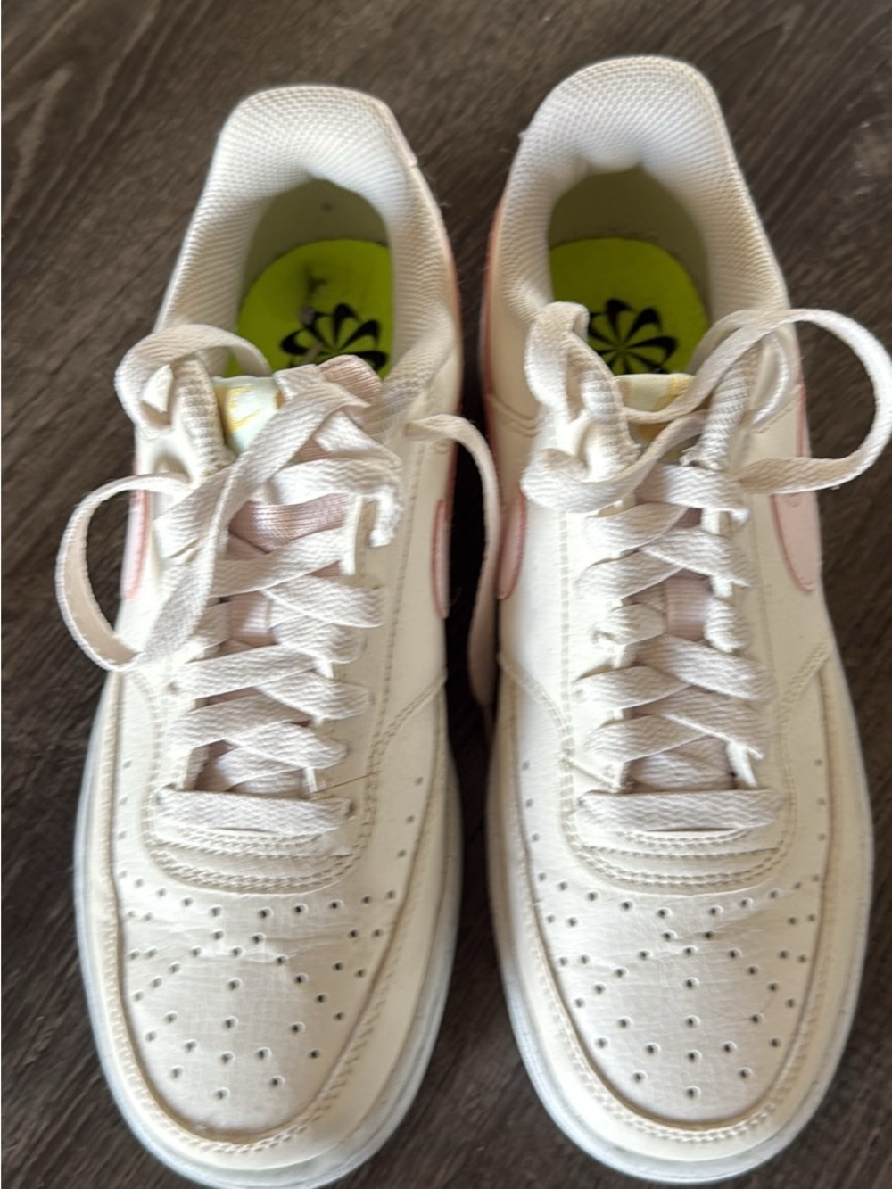Nike Women’s White Sneakers with Light Pink Swoosh
